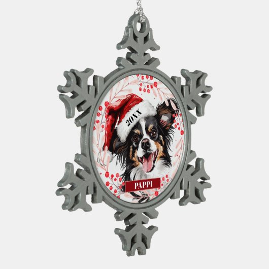 Papillon-hond in kerstmuts Kerstbal ornament (Links)