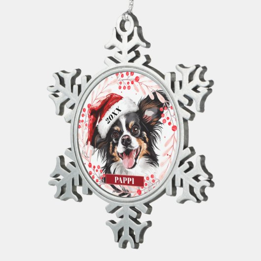 Papillon-hond in kerstmuts Kerstbal ornament (Rechts)