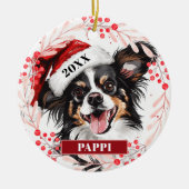 Papillon-hond in kerstmuts Kerstbal Ornamente Keramisch Ornament (Voorkant)