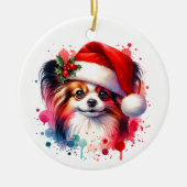 Papillon Hond in Santa Hat Kerstmis Gepersonalisee Keramisch Ornament (Voorkant)