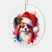 Papillon Hond in Santa Hat Kerstmis Gepersonalisee Keramisch Ornament (Links)
