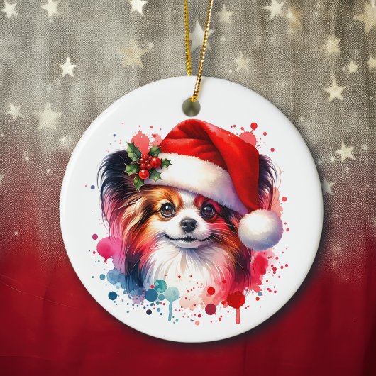 Papillon Hond in Santa Hat Kerstmis Gepersonalisee Keramisch Ornament