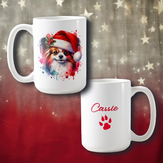 Papillon Hond in Santa Hat Kerstmis Gepersonalisee Koffiemok