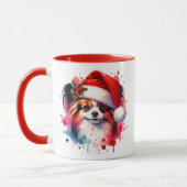 Papillon Hond in Santa Hat Kerstmis Gepersonalisee Mok (Links)