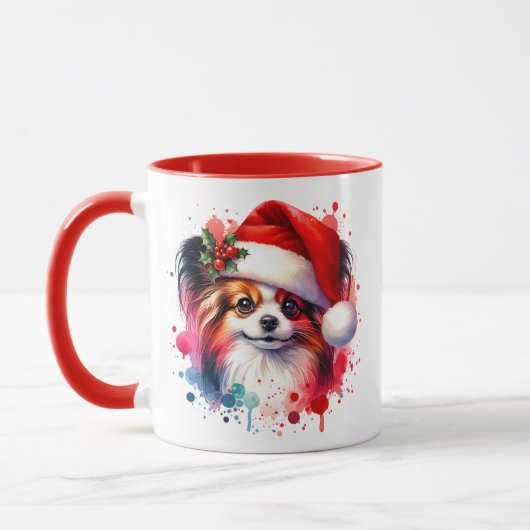 Papillon Hond in Santa Hat Kerstmis Gepersonalisee Mok (Links)
