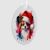 Papillon Hond in Santa Hat Kerstmis Gepersonalisee Ornament (voorkant)