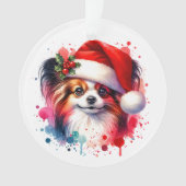 Papillon Hond in Santa Hat Kerstmis Gepersonalisee Ornament (voorkant)