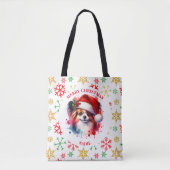 Papillon Hond in Santa Hat Kerstmis Gepersonalisee Tote Bag (Voorkant)