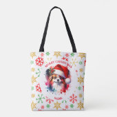Papillon Hond in Santa Hat Kerstmis Gepersonalisee Tote Bag (Achterkant)