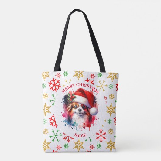 Papillon Hond in Santa Hat Kerstmis Gepersonalisee Tote Bag (Achterkant)