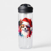 Papillon Hond in Santa Hat Kerstmis Gepersonalisee Waterfles (Voorkant)