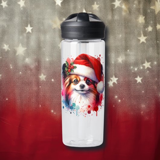 Papillon Hond in Santa Hat Kerstmis Gepersonalisee Waterfles