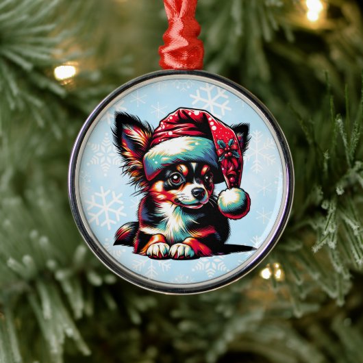 Papillon hond in Santa Hat Kerstmis Metalen Ornament (Boom)
