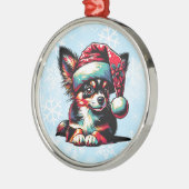 Papillon hond in Santa Hat Kerstmis Metalen Ornament (Links)