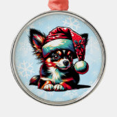 Papillon hond in Santa Hat Kerstmis Metalen Ornament (Voorkant)