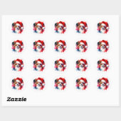 Papillon hond in Santa Hat Kerstmis Ronde Sticker (Vel)