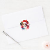 Papillon hond in Santa Hat Kerstmis Ronde Sticker (Envelop)