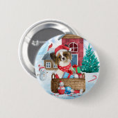 Papillon-hond in sneeuw Kersthondenhuis Ronde Button 5,7 Cm (Voorkant /achterkant)