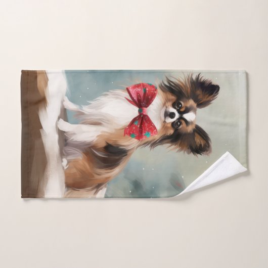 Papillon Hond in Sneeuw Kerstmis Bad Handdoek (Handdoek)