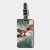 Papillon Hond in Sneeuw Kerstmis Bagagelabel (Voorkant verticaal)