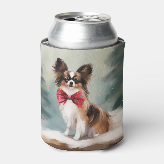 Papillon Hond in Sneeuw Kerstmis Blikjeskoeler (Blikje Voorkant)