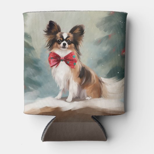 Papillon Hond in Sneeuw Kerstmis Blikjeskoeler (Voorkant)