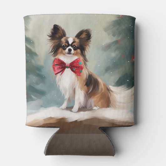 Papillon Hond in Sneeuw Kerstmis Blikjeskoeler (Achterkant)