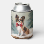 Papillon Hond in Sneeuw Kerstmis Blikjeskoeler (Blikje Achterkant)