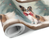 Papillon Hond in Sneeuw Kerstmis Cadeaupapier (Rol Hoek)