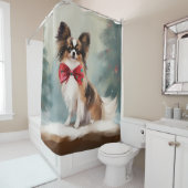 Papillon Hond in Sneeuw Kerstmis Douchegordijn (In situ)