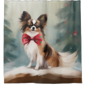 Papillon Hond in Sneeuw Kerstmis Douchegordijn (Voorkant)