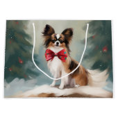 Papillon Hond in Sneeuw Kerstmis Groot Cadeauzakje (Voorkant)