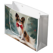 Papillon Hond in Sneeuw Kerstmis Groot Cadeauzakje (Voorkant Gekanteld)