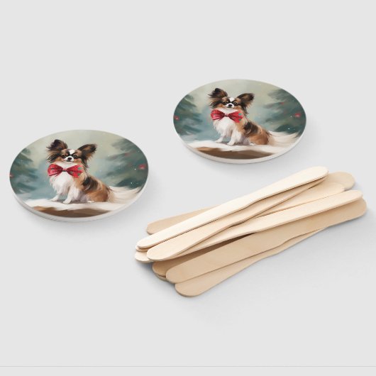 Papillon Hond in Sneeuw Kerstmis Handwaaier (Niet-gemonteerd)