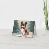 Papillon Hond in Sneeuw Kerstmis Kaart (Voorkant)