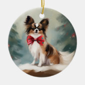 Papillon Hond in Sneeuw Kerstmis Keramisch Ornament (Voorkant)