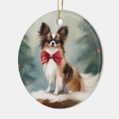 Papillon Hond in Sneeuw Kerstmis Keramisch Ornament (Links)