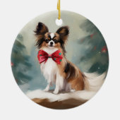 Papillon Hond in Sneeuw Kerstmis Keramisch Ornament (Achterkant)