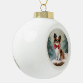 Papillon Hond in Sneeuw Kerstmis Keramische Bal Ornament (Links)