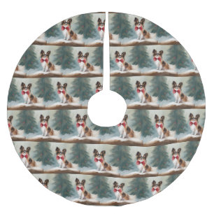 Papillon Hond in Sneeuw Kerstmis Kerstboom Rok