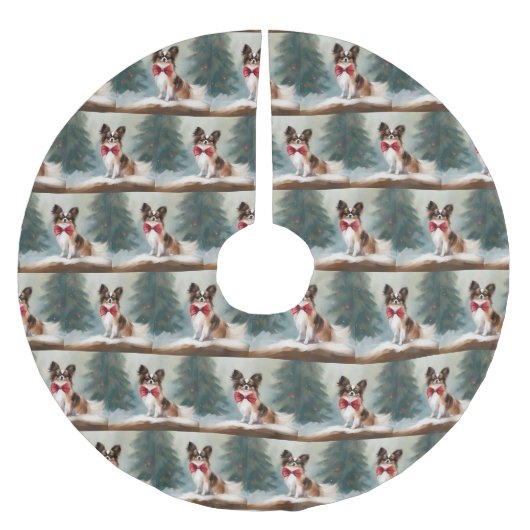 Papillon Hond in Sneeuw Kerstmis Kerstboom Rok (Voorkant)