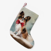 Papillon Hond in Sneeuw Kerstmis Kleine Kerstsok (Voorkant (Hangend))