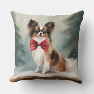 Papillon Hond in Sneeuw Kerstmis Kussen