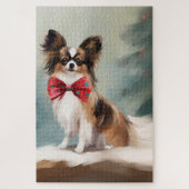 Papillon Hond in Sneeuw Kerstmis Legpuzzel (Verticaal)