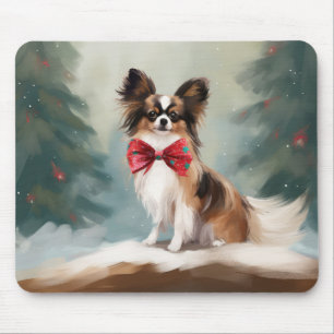 Papillon Hond in Sneeuw Kerstmis Muismat