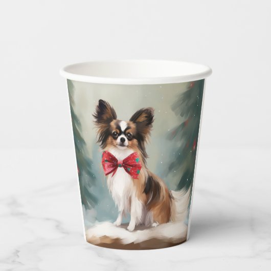 Papillon Hond in Sneeuw Kerstmis Papieren Bekers (Achterkant)