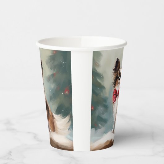 Papillon Hond in Sneeuw Kerstmis Papieren Bekers (Links)