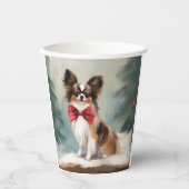 Papillon Hond in Sneeuw Kerstmis Papieren Bekers (Voorkant)