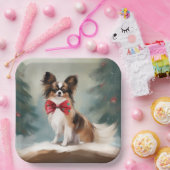 Papillon Hond in Sneeuw Kerstmis Papieren Bordje (Feest)
