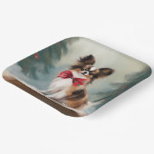 Papillon Hond in Sneeuw Kerstmis Papieren Bordje (Gebogen)